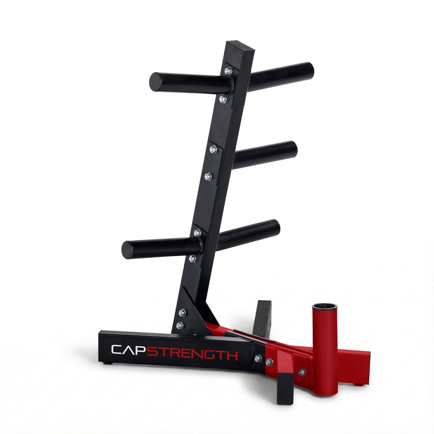 CAP Barbell Olympic Plate Tree Storage Rack for Weights and Bar, Red
