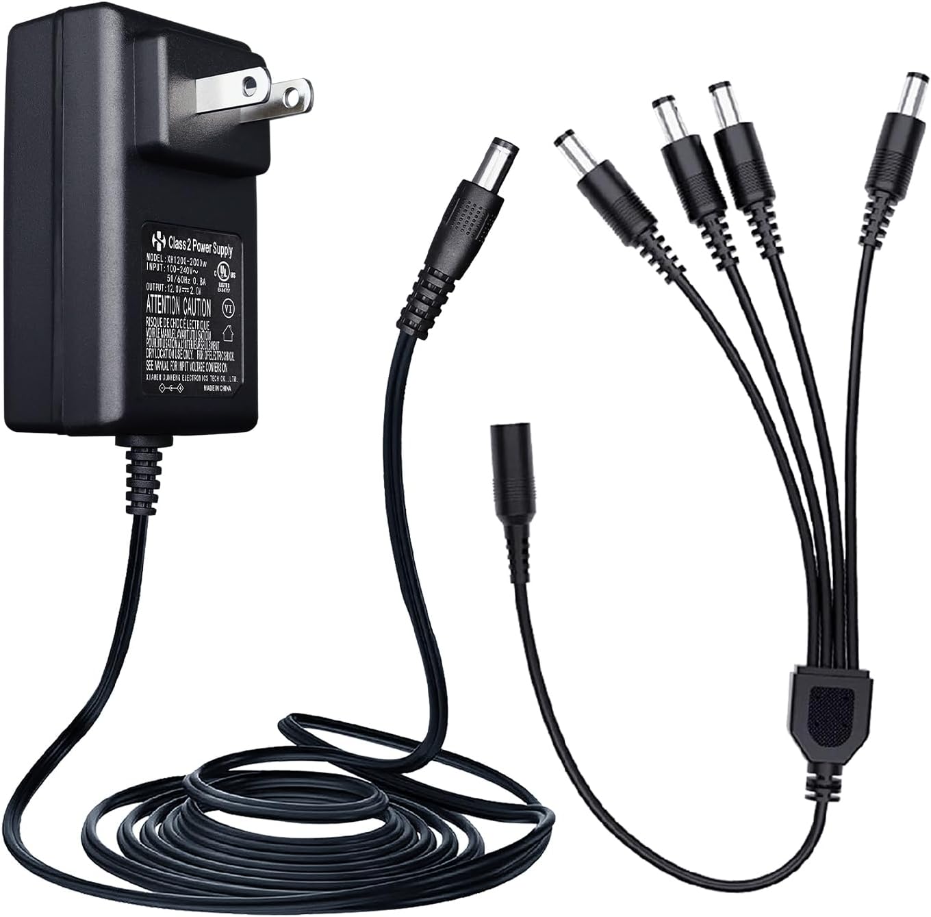 ANLINK 100-240V 12V 2A (2000mA) 4-Way (6ft) Power Adapter AC to DC & Power Splitter Cable for CCTV Security