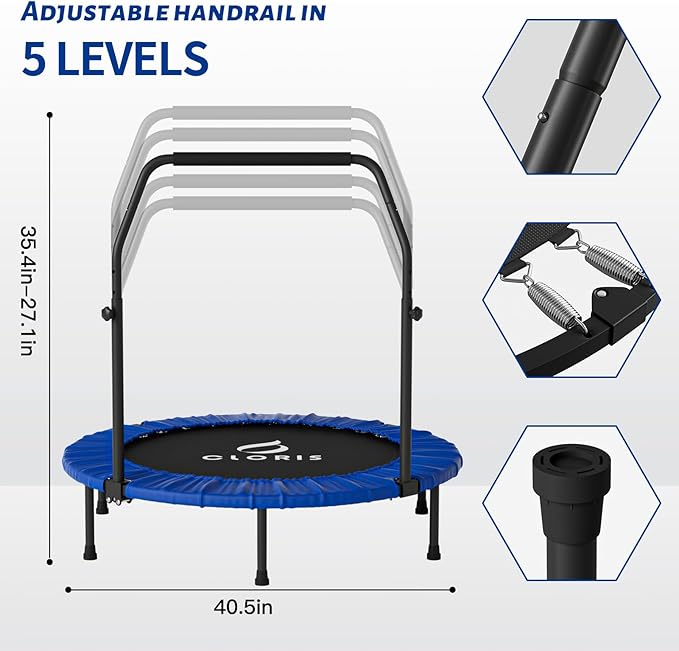 CLORIS 40in Folding Trampoline Mini Trampoline Rebounder Trampoline for Adults Fitness Trampoline with Adjustable Foam Handle, with safty Padded Cover Best Gift.