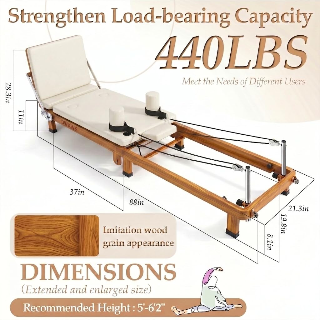 88" Foldable Pilates Reformer, Adjustable Footbar, Walnut Wood Grain Metal Frame, Dual Spring & Latex Resistance, Jump Board & Headrest, Space-Saving Home Gym, Ideal