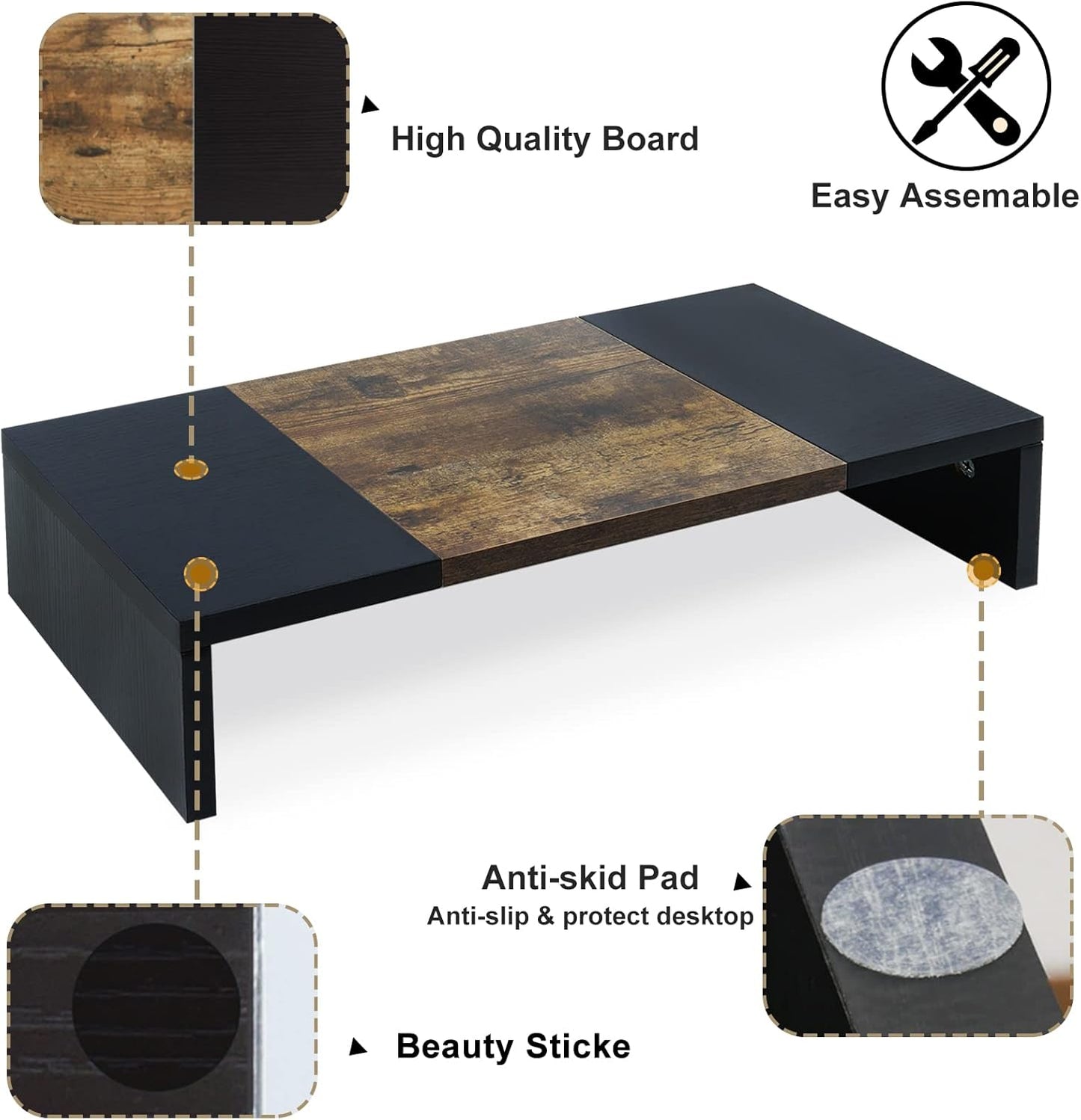 20 inch TEAMIX Monitor Riser, Sturdy Wood Desktop Riser for TV/PC/Laptop/Printer, TV Riser Stand Computer Shelf