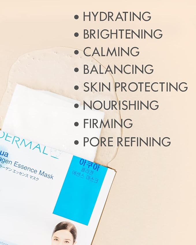 DERMAL Korean Collagen Face Mask ??Hydrating & Soothing Sheet Mask with Panthenol ??Hypoallergenic Calming Moisture Care for All Skin Types ??32 Combo Pack