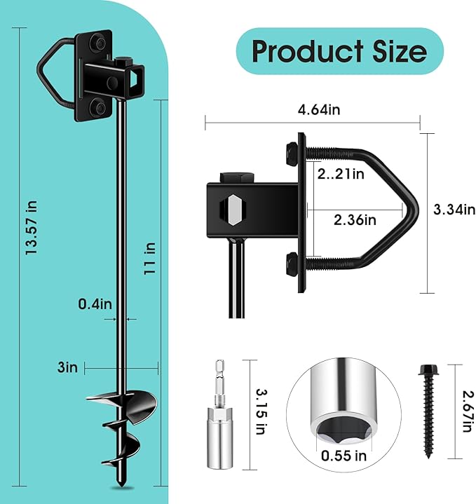 Ground Anchors Screw in Payivsve, Multi-Purpose Trampoline Stakes Heavy Duty, 3" Wider Spiral Mobile Home Anchors Hurricane Earth Anchor for Trampoline, Storage Shed, Swing Sets, Carports(13"-6pcs)