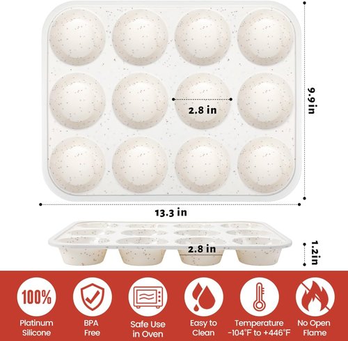 CAKETIME Silicone Muffin Pan - Nonstick 12-Cup Design with Metal Reinforced Frame | Easy to Move