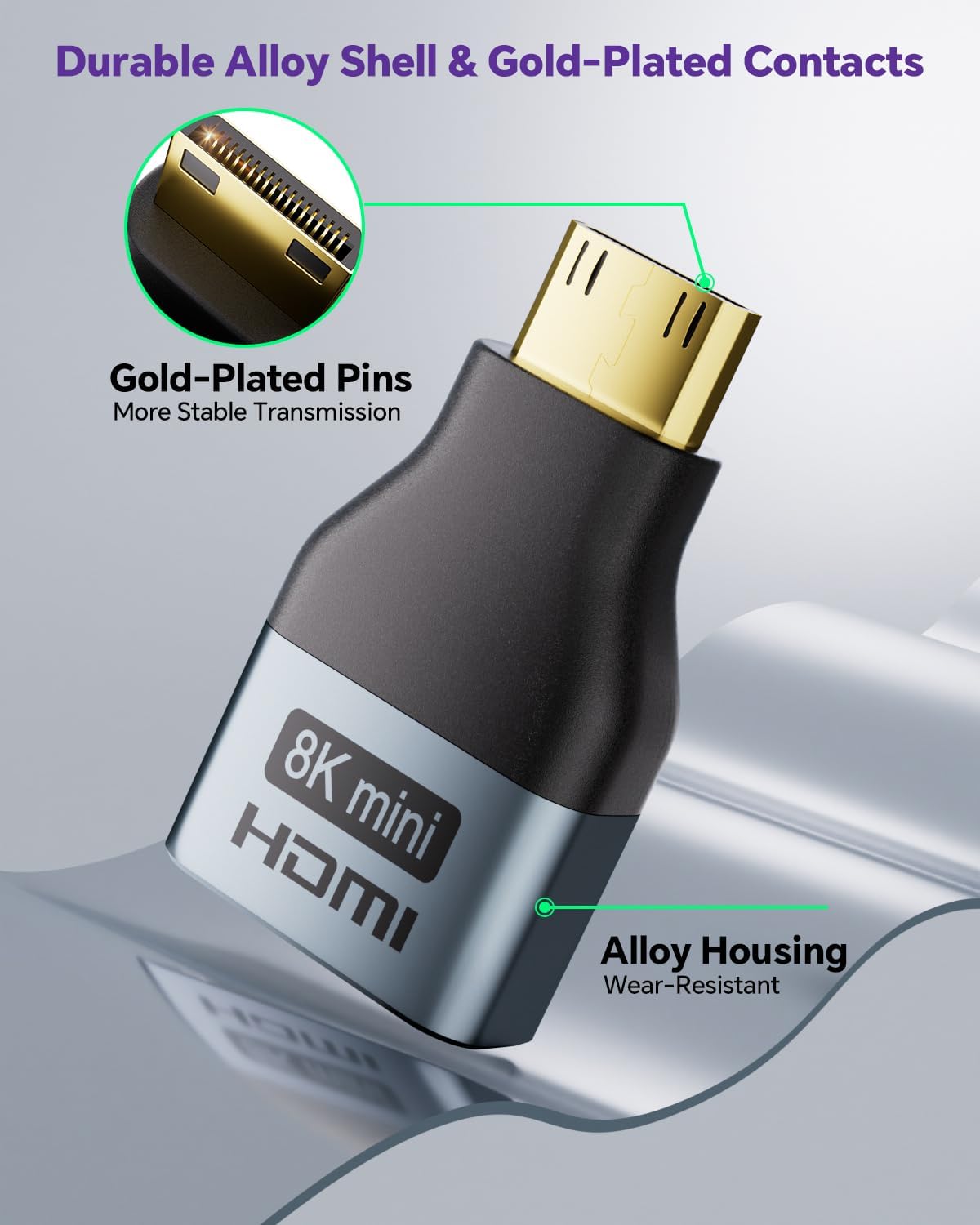 VCE 8K@60Hz/4K@120Hz 48Gbps 2.1 Mini HDMI to HDMI Adapter, UHD Converter with Gold-Plated Connectors and Alloy Housing