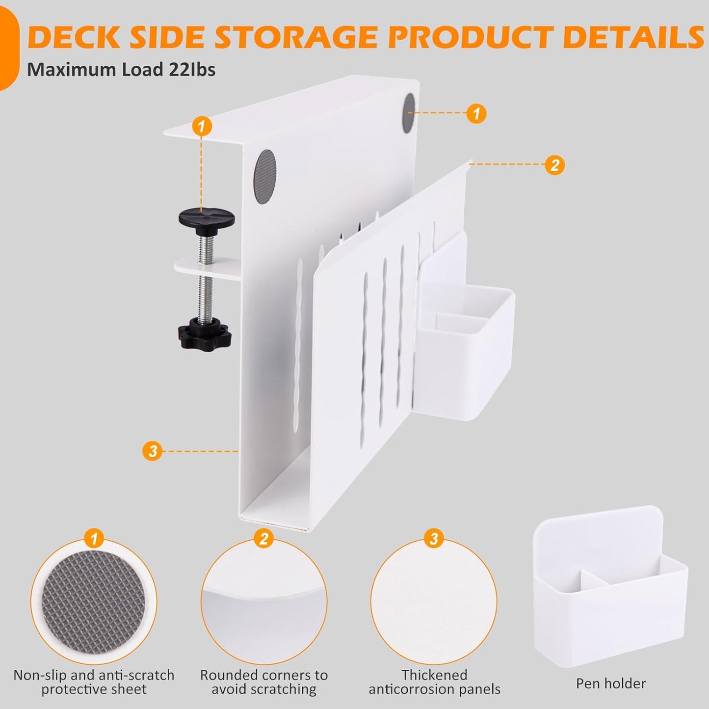 Desk Side Storage, Under Desk Laptop Mount, Table Side Hanging File Organizer, No Drill Clamp On Cable Management Tray