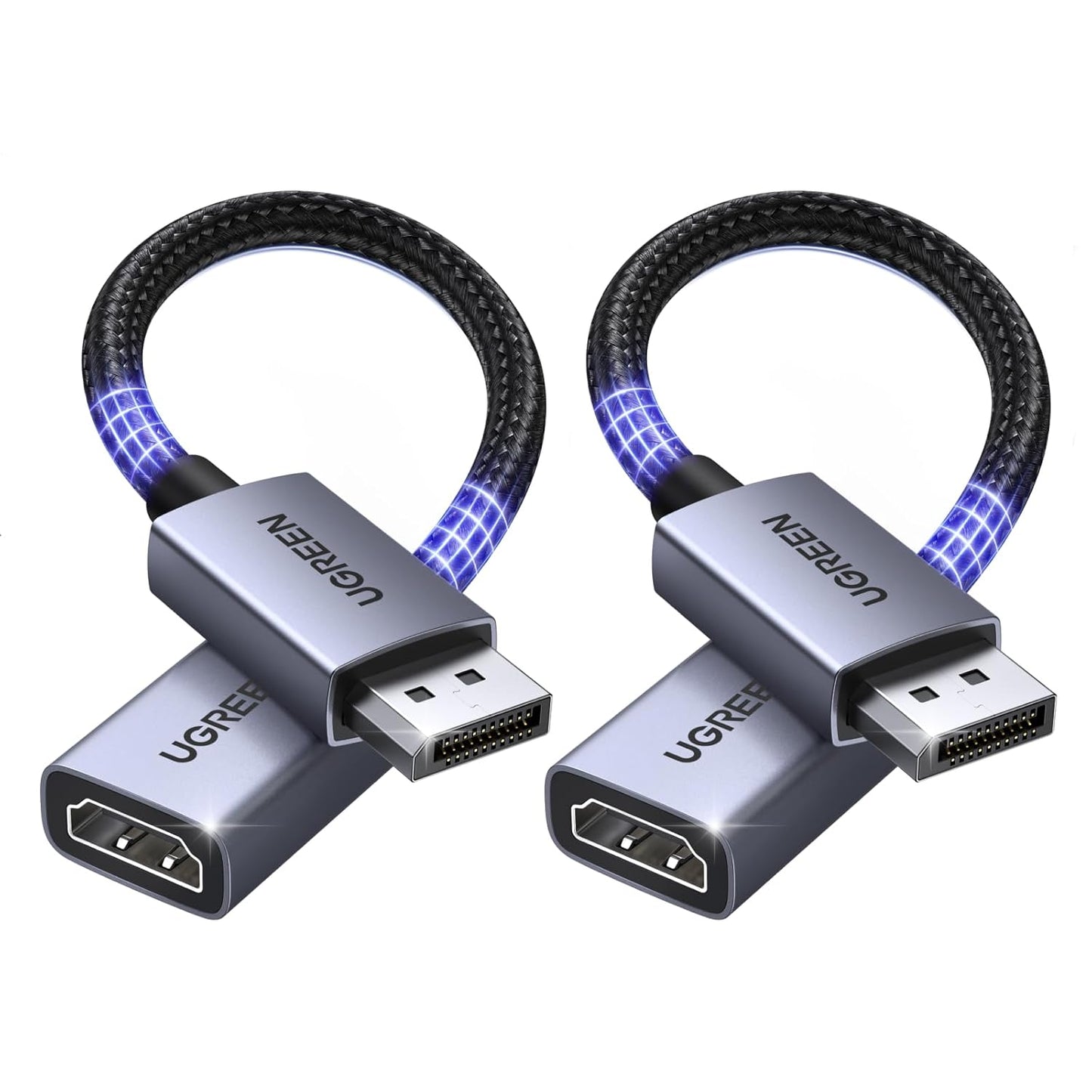 UGREEN 2 Pack 4K 1.2 1.4 0.66FT DisplayPort to HDMI Adapter, Unidirectional DP PC to HDMI Converter Braided Cable Male