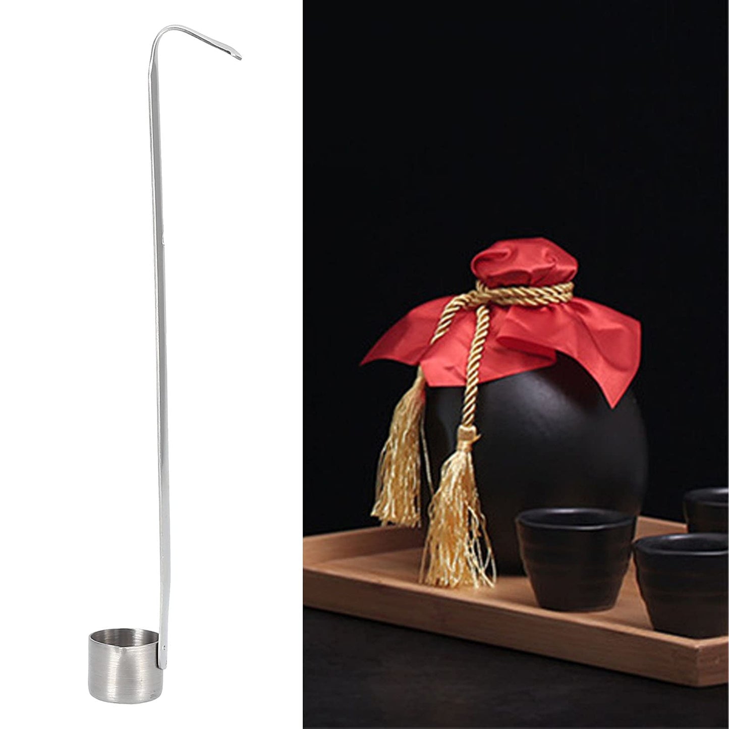 Stainless Steel Wine Ladle, Spoon Dipper Sauce Ladle Beer Pouring Measure Flat Bottom With Hook Long Handle Kitchen Oil Measuring For Pouring Oil Wine Vinegar And Soy Sauce (250ML)