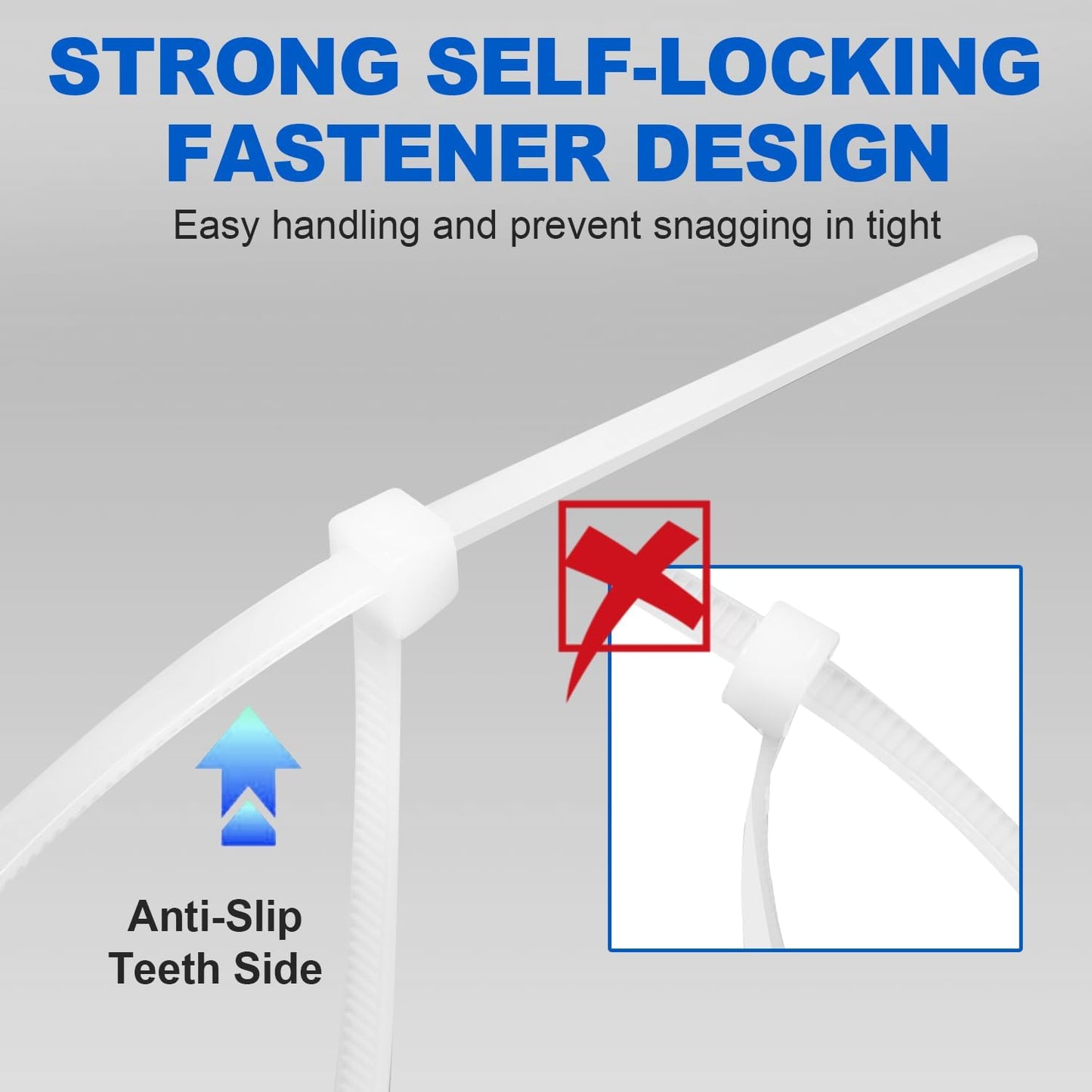 1200pcs 8 Inch, 50lb Zip Ties, RAZCC Cable Zip Ties Heavy Duty White Plastic Wire Ties with Tensile Strength