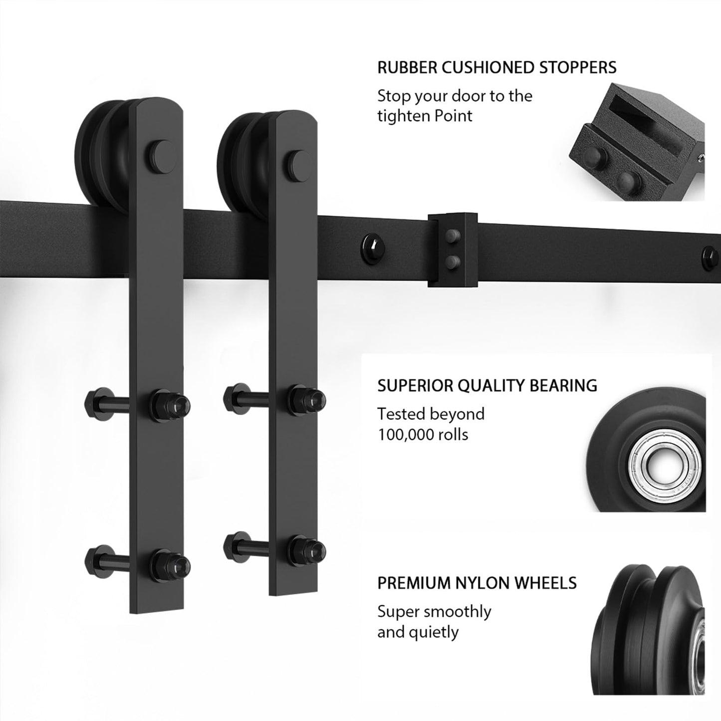 SMARTSTANDARD 8.2 FT Double Barn Door Hardware Kit - Heavy Duty, Smooth and Quiet Sliding Operation - Easy to Install with Step-by-Step Installation Instruction - Fits 24" Wide Door Panels