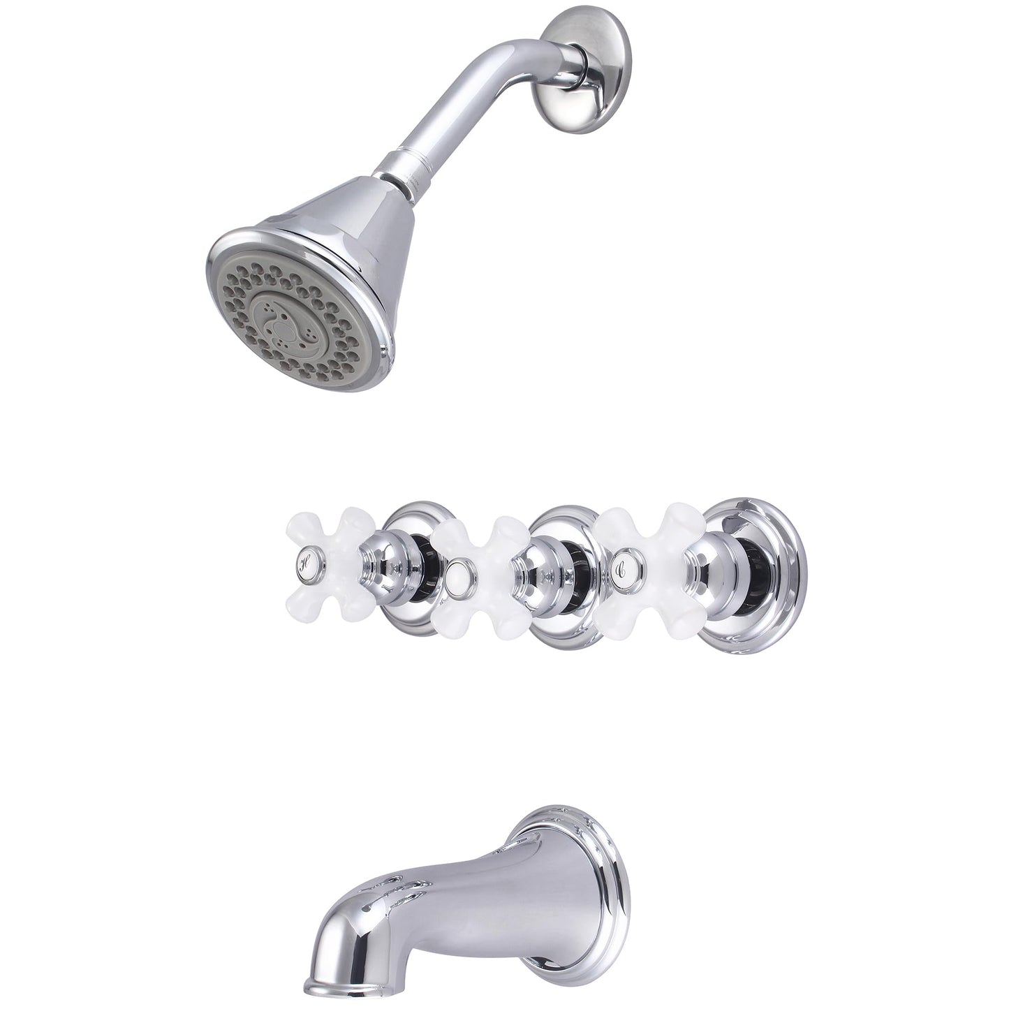 Central Brass 8968-B3 Brass Four Function Showerhead Three Handle Tube & Shower Set in Chrome