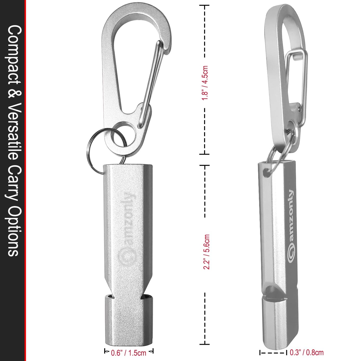 Emergency Whistles, 120db Safety Whistle with Carabiner Clip for Keychain, Survival Shrill Loud for Camping Hiking Boating, 2Pack Silver