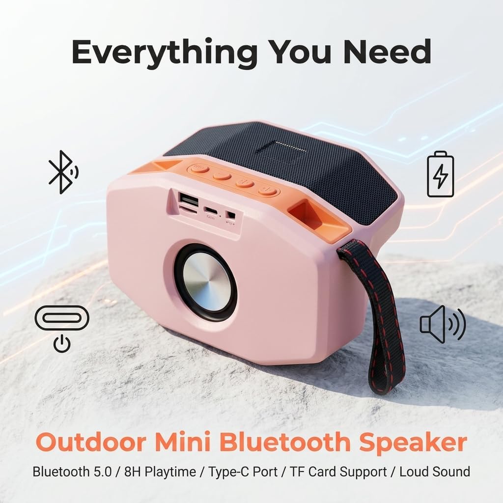THROLX 5.3, Portable Bluetooth Speaker, Loud Volume Clear Vocals, TWS Pairing, Bluetooth TF/USB, Easy Button Control