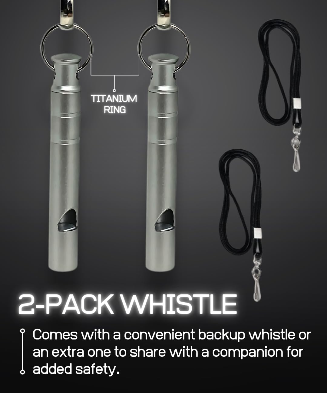 Titanium Whistle with Lanyard Emergency Safety, Titanium Gray, Set of 2, Weather Resistant, 125db Your Lifesaving Outdoor Essential, Perfect for Hiking, Pets, Sports, and Emergencies for Keychain