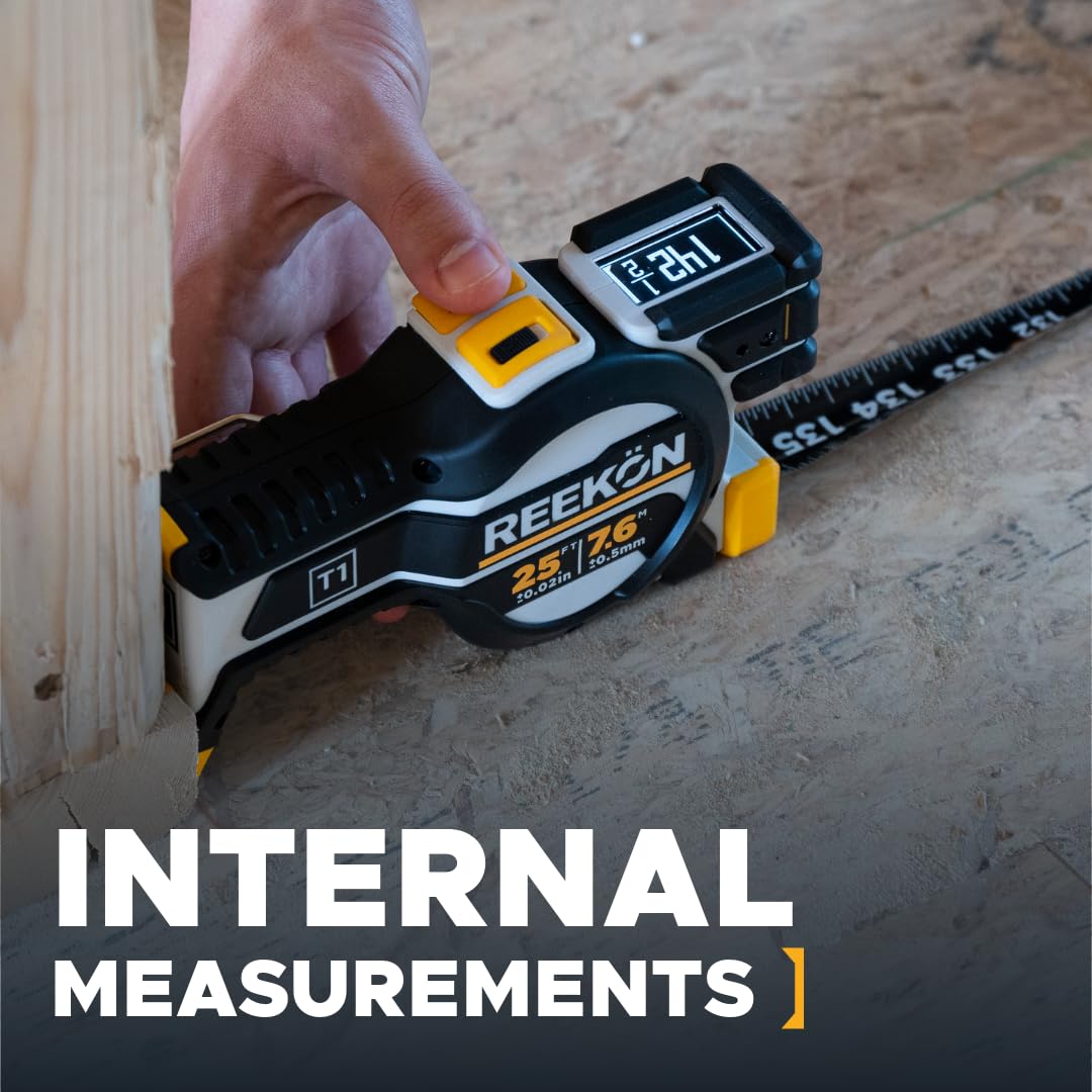 REEKON T1 Tomahawk Digital Tape Measure 25 Ft – Professional Measuring Tool with Green Laser, E-Paper Display, 1,000+ Measurement Memory, Bluetooth Connectivity, 15 Hour Battery Life