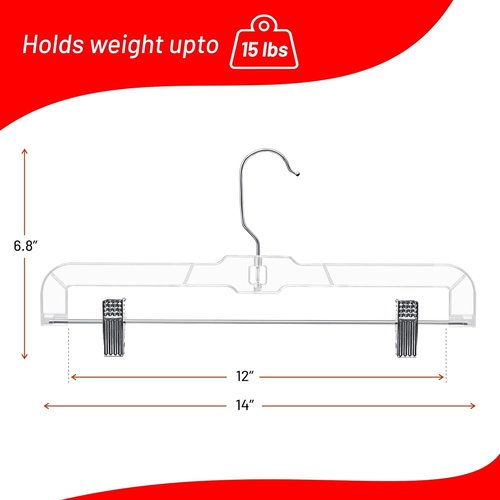 DEILSY™ Skirt Hangers - Non-Slip Pants Hangers with Adjustable Clips - Clear Plastic, Pack of 12
