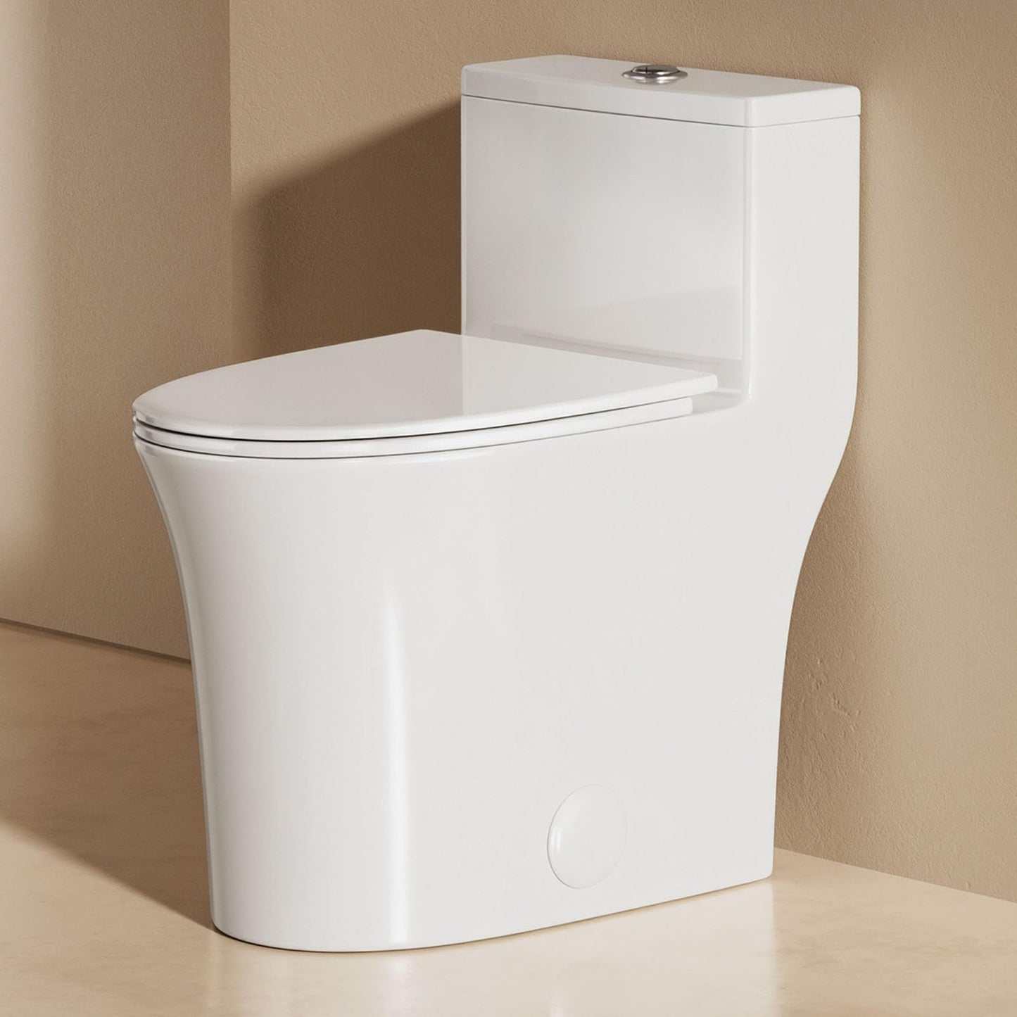 BayRoll One Piece Sleek Modern Toilet, ADA Chair Seat Height 17", Dual Flush 0.9/1.28 GPF, MAP 1000g, 12" Rough-In, Compact Fully Skirted Round Toilet for Bathrooms Soft Close Seat