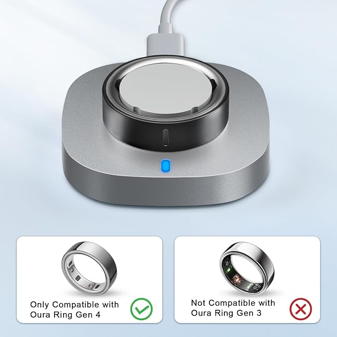 Compatible with Oura Ring Gen 4 Charger Size 5, Fast Charging Dock with USB-C Cable