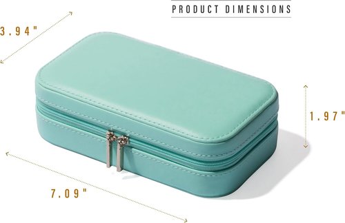 BINO Jewelry Case - Portable Compact Organizer with Mirror for Earrings, Rings & Necklaces | Aqua