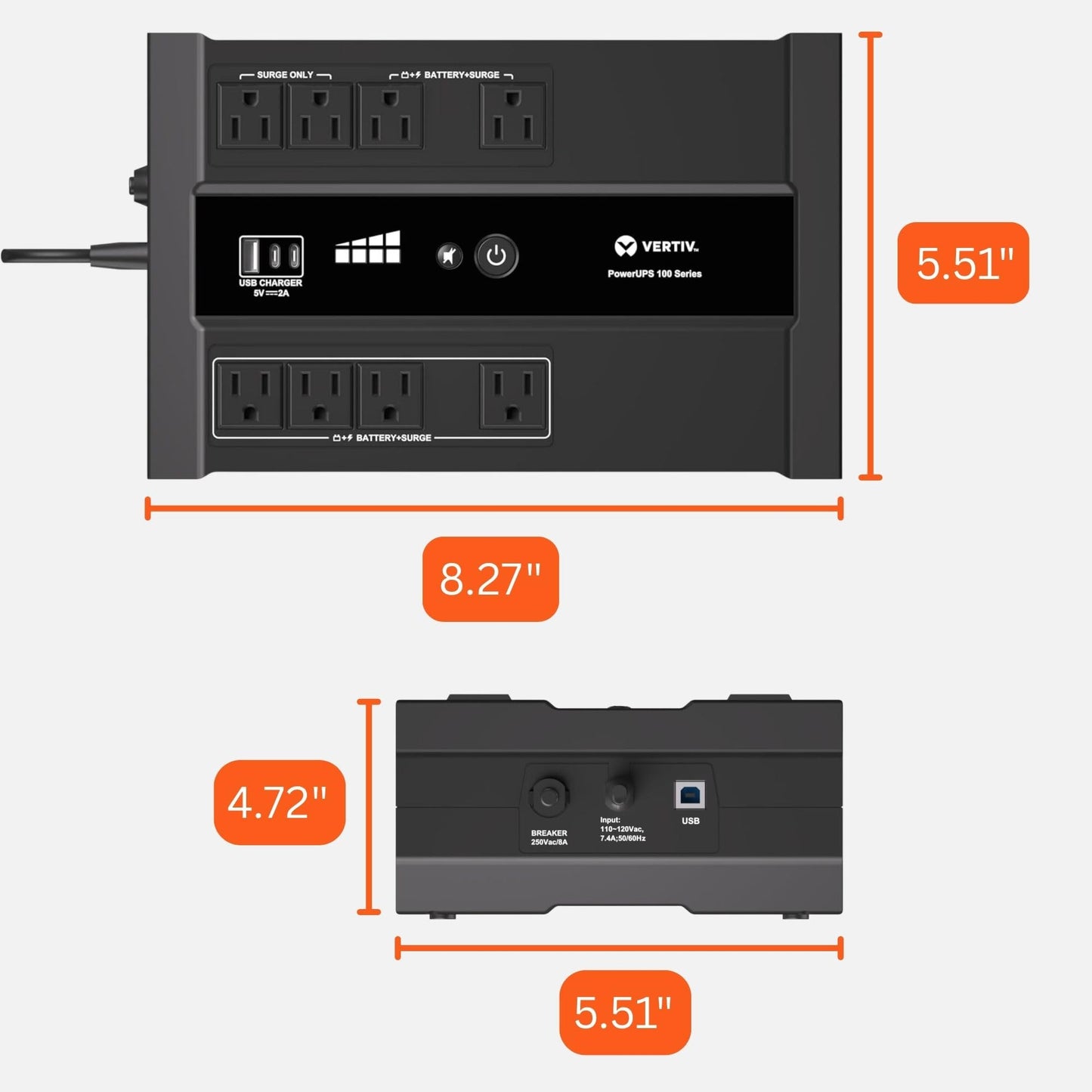 Vertiv Liebert PowerUPS 100 UPS, PST6-900LVMT, 900VA/550W 120V Standby Power, 8 Outlets, Battery Backup with Surge Protection, USB C+A Charging, 3 Year Warranty, User Replaceable Batteries