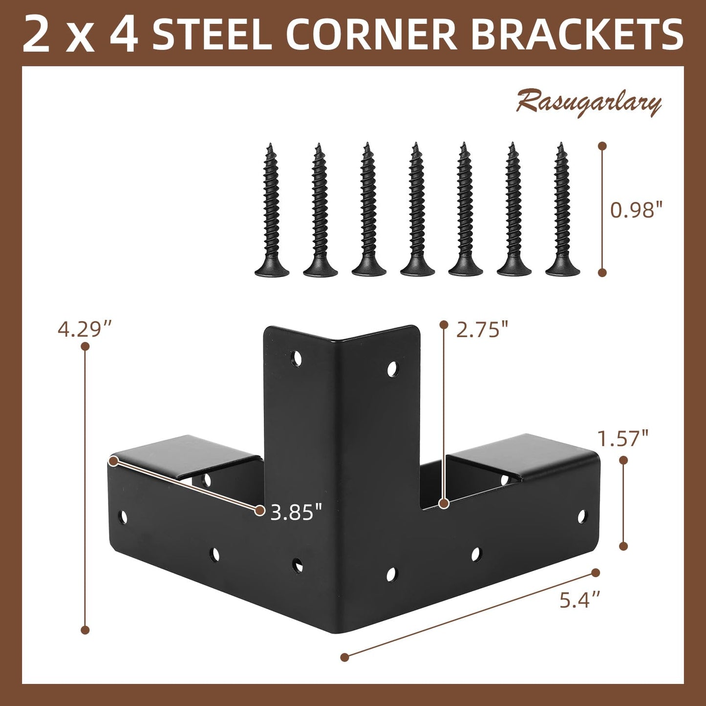 Rasugarlary Work Bench Brackets, 2 x 4 Steel Corner Brackets Right Angle Corner Support Bracket for DIY Shelving Work Table Furniture Repairs (Actual 1.5"x3.5"), 8 Pieces