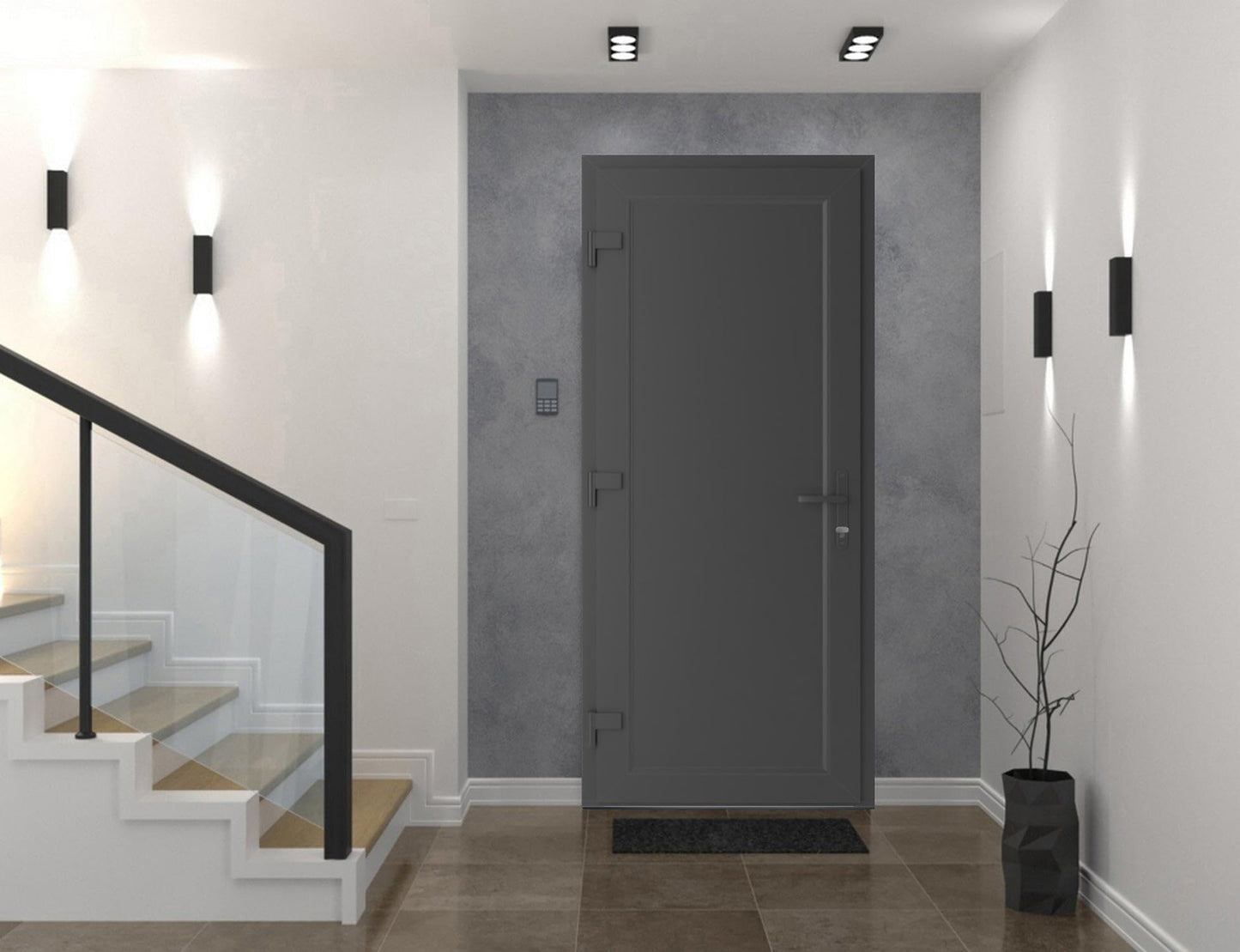 VDOMDOORS Front Exterior Prehung Metal-Plastic Door Frosted Glass | Manux 8111 Antracite Grey | Residential Doors Entrance Patio Garage W36 x H80 Right-Inswing