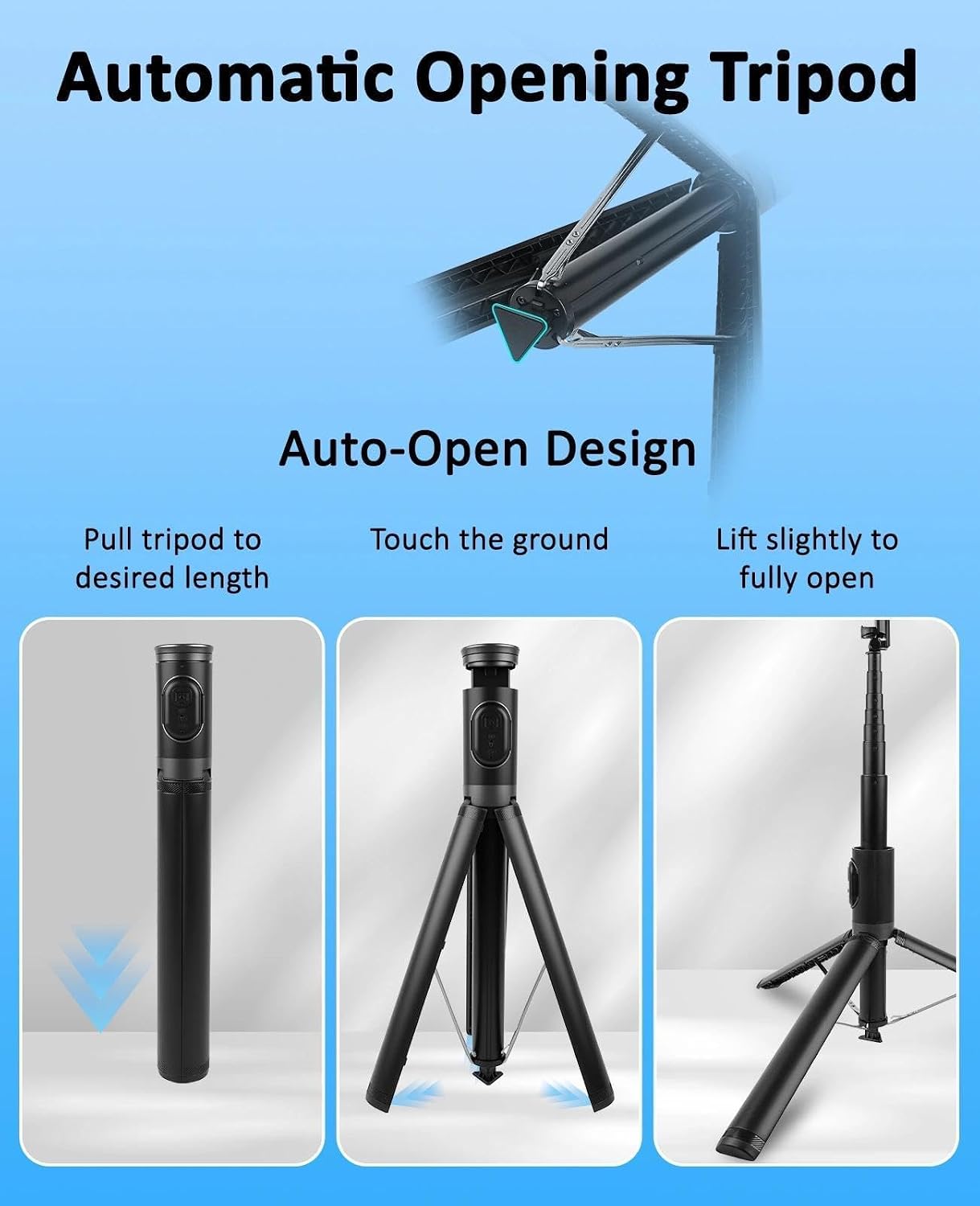 WOVTE 67" Automatic Phone Tripod, Auto-Open Selfie Stick Tripod with Wireless Remote, Portable Travel Phone Stand