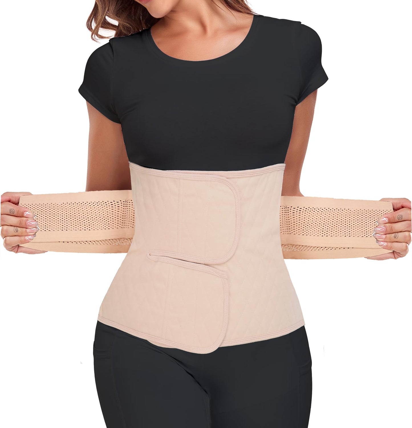 MAMODY Postpartum Belly Band – Postpartum Belly Wrap, Abdominal Binder Post Surgery C-section Recovery Support Belt After Birth Brace, Slimming Girdles (Classic Beige, L)