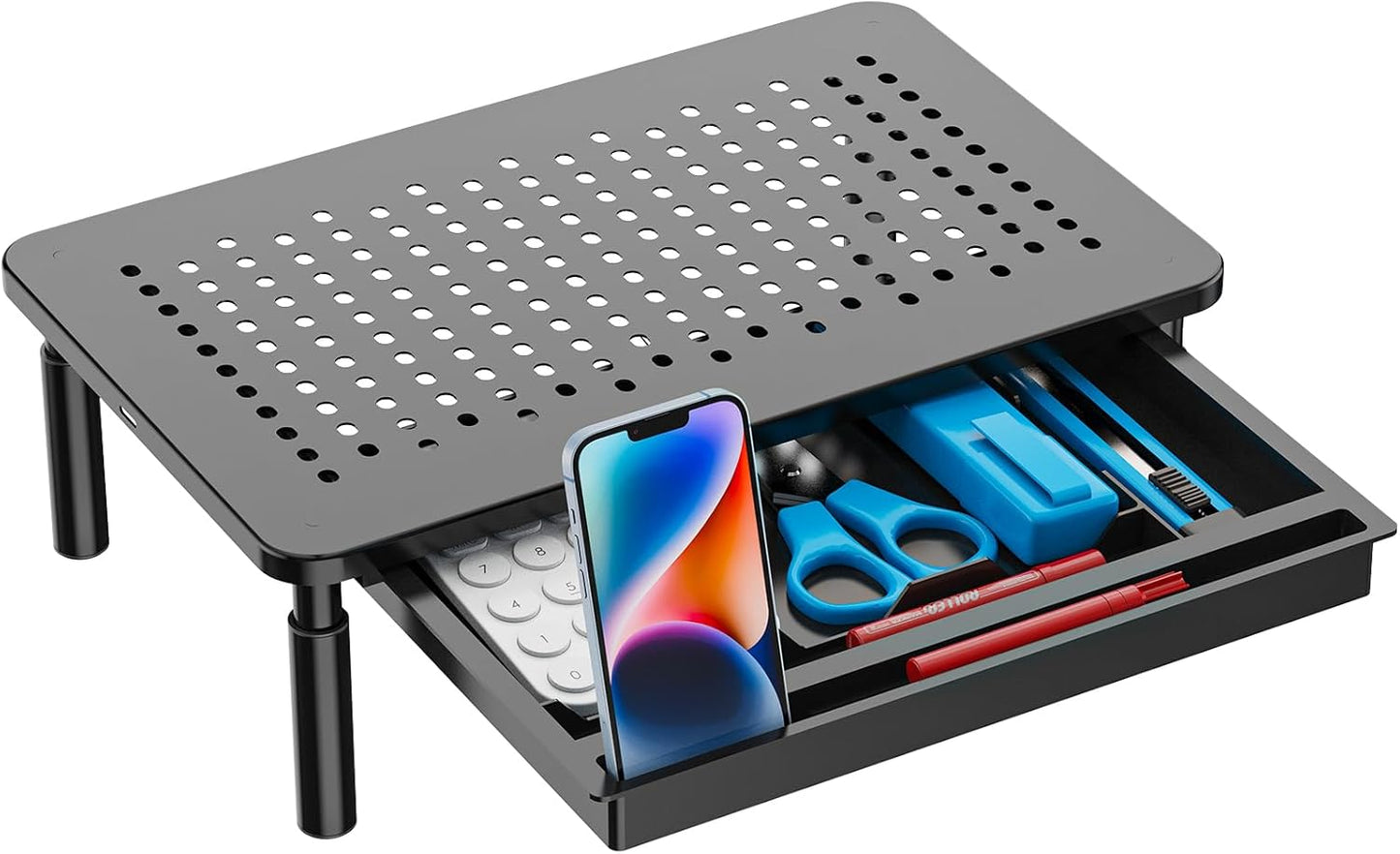 3 (STT003D-B), 1 Pack, WALI Computer Monitor Stand with Storage, Desk Monitor Riser Height Adjustable, Laptop Riser