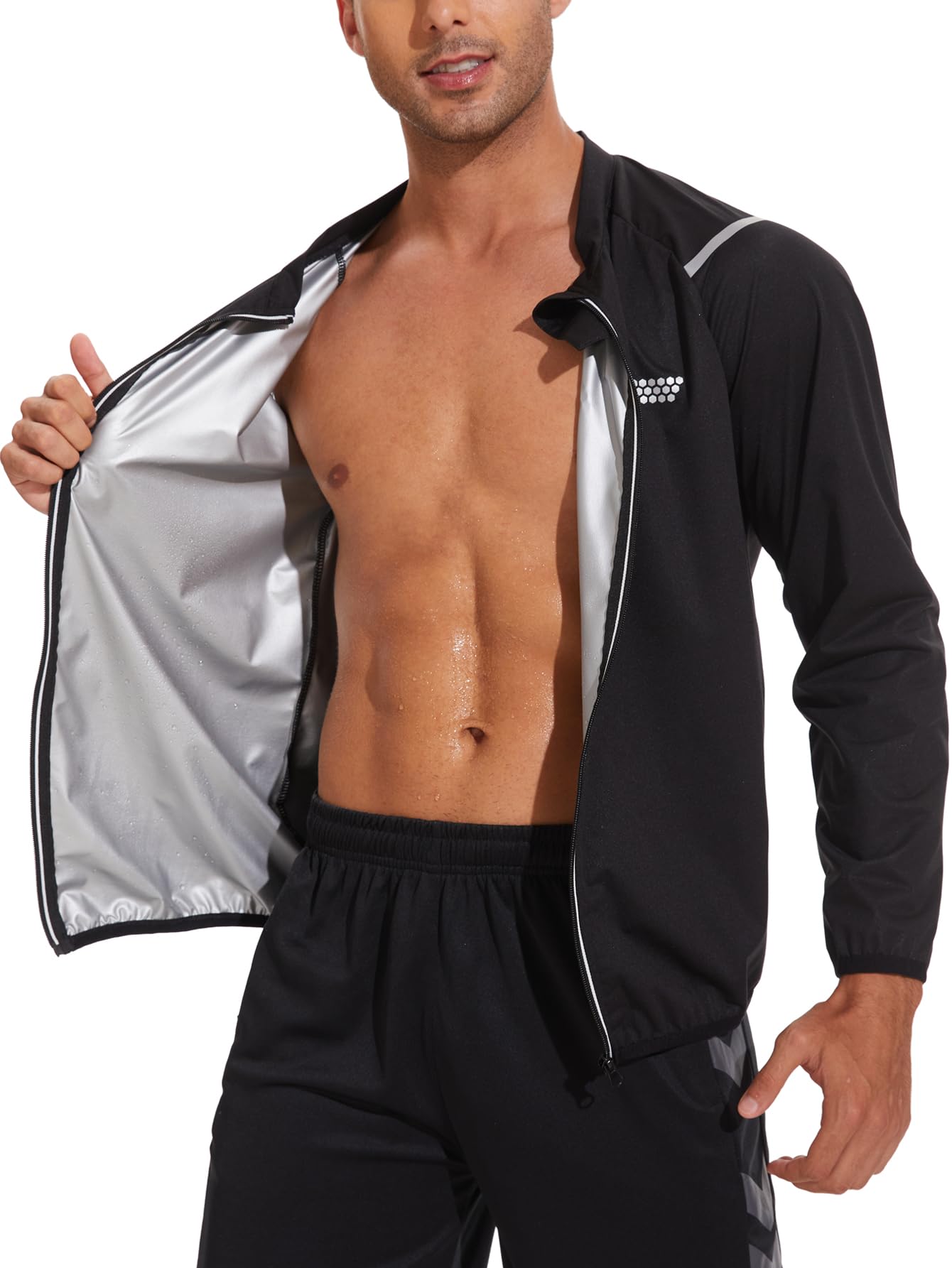 LAZAWG Sauna Suit for Men Long Sleeve Sweat Shirt Zipper Sauna Jacket Top for Gym Workout Exercise