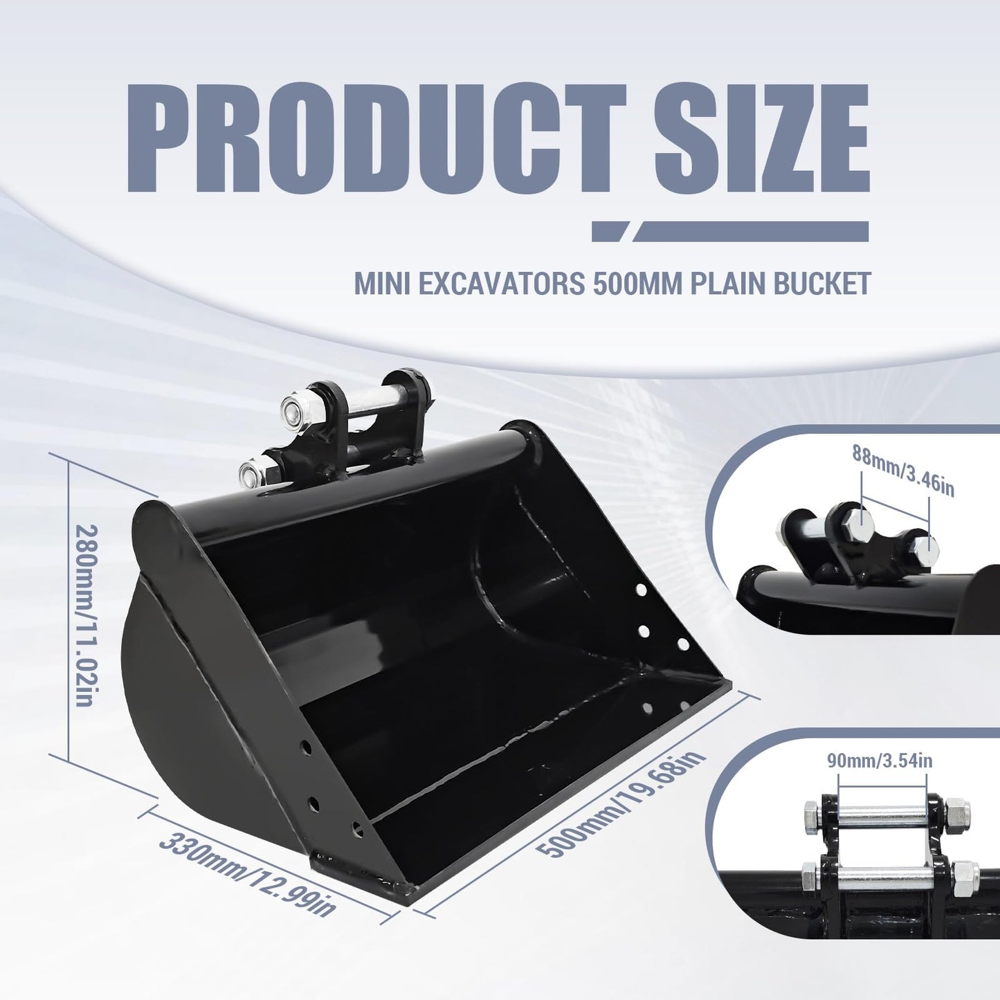 500mm Flat Bucket Accessories Toothless Bucket Compatible with 0.8-1.5 Tons of Small Excavators, Used to Load Sand, Soil, Clean Ditches