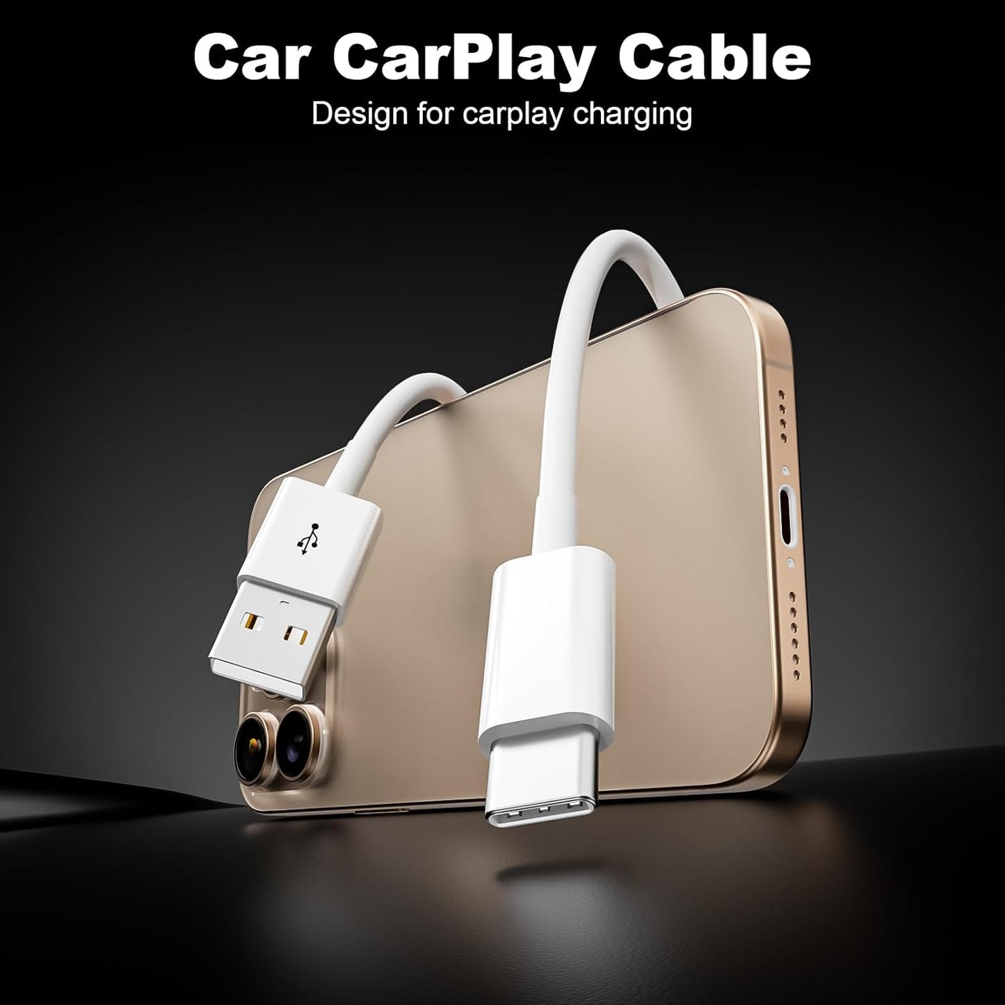 2Pack 15/16/17 3A 480Mbps (White-3FT) USB A to USB C Cable for iPhone All Series, Type-C Car Charger Fast Charging