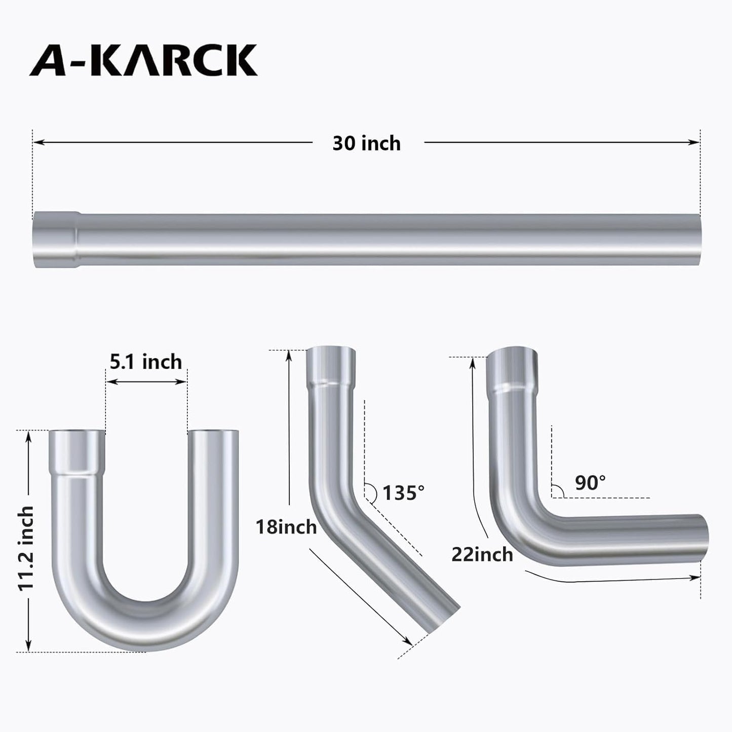 A-KARCK Mild Steel Mandrel Bends 16 Pcs, 2.25 Inches DIY Custom Exhaust Tubing Pipe Straight & U-Bend Kit, Universal Fit