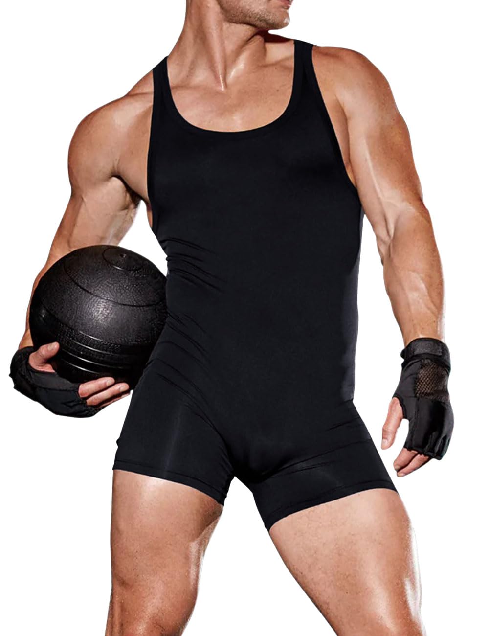 palglg Mens Sports Singlet & Active Tank Tops-Men's One Piece Workout Singlet/Lightweight/Quick-Dry/for Home Yoga,Training, Bodybuilding Black S