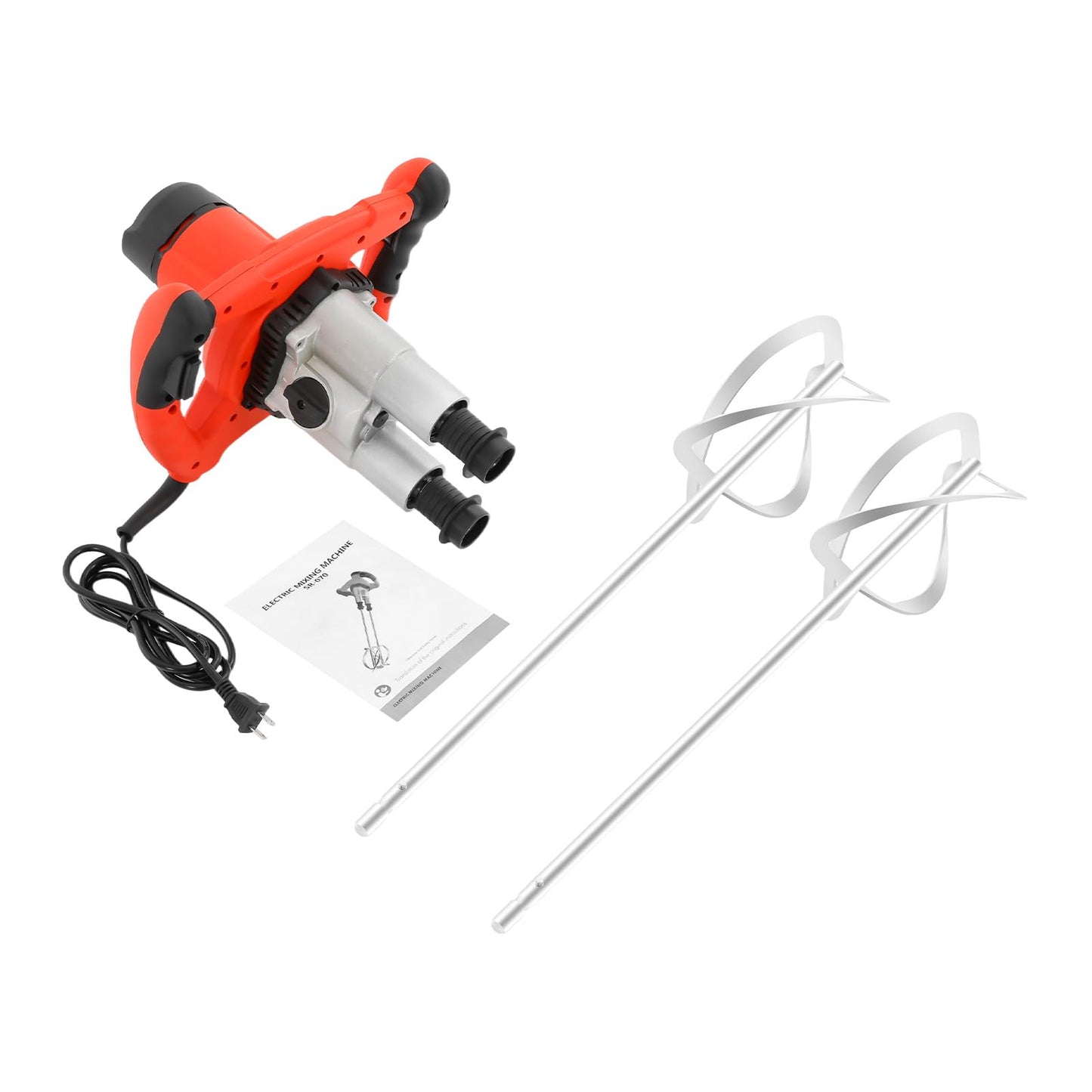 Double Paddle Concrete Mixer with 2 Carbon Brushes,6 Speeds Adjustable Paint and Mortar Stirrer,﻿2800W Eletric Hand-held Mud Cement Mixer for Bitumen Grout, Plaster, Thinset (Red)
