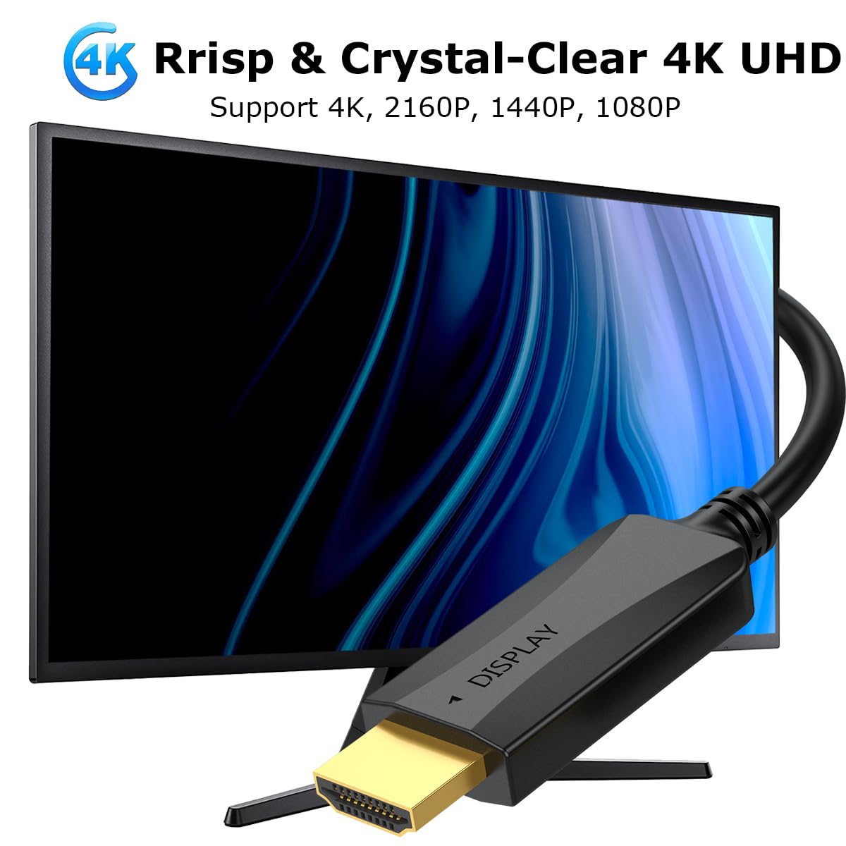 4K 10 2-Pack (4k, 2880P,2160P, 1440P, 1080P) DisplayPort to HDMI Cable Feet, DP (Display Port) to HDMI Cord Male