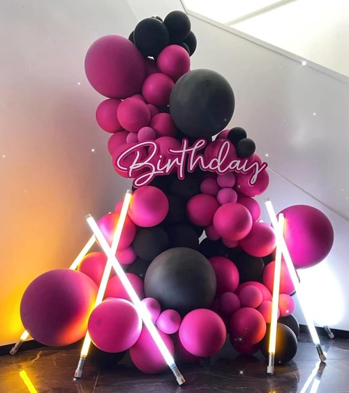 BAUANOOY Hot Pink Balloons - 100pcs 12-Inch Bright Latex Balloons with Ribbon for Parties & Events