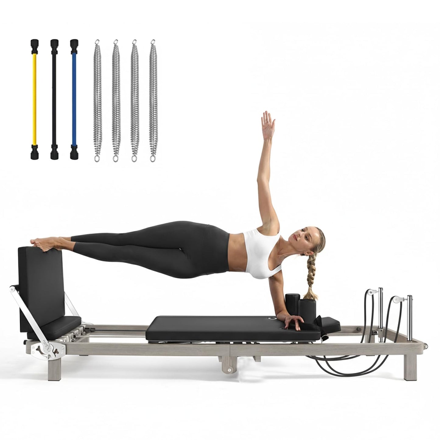 75" Foldable Pilates Reformer for Home – Professional Wood-Grain Pilates Bed with Resistance Springs & Latex Tubes, Compact Fitness Gift for Petite Women up to 5'9", Easy Assembly Workout Machine