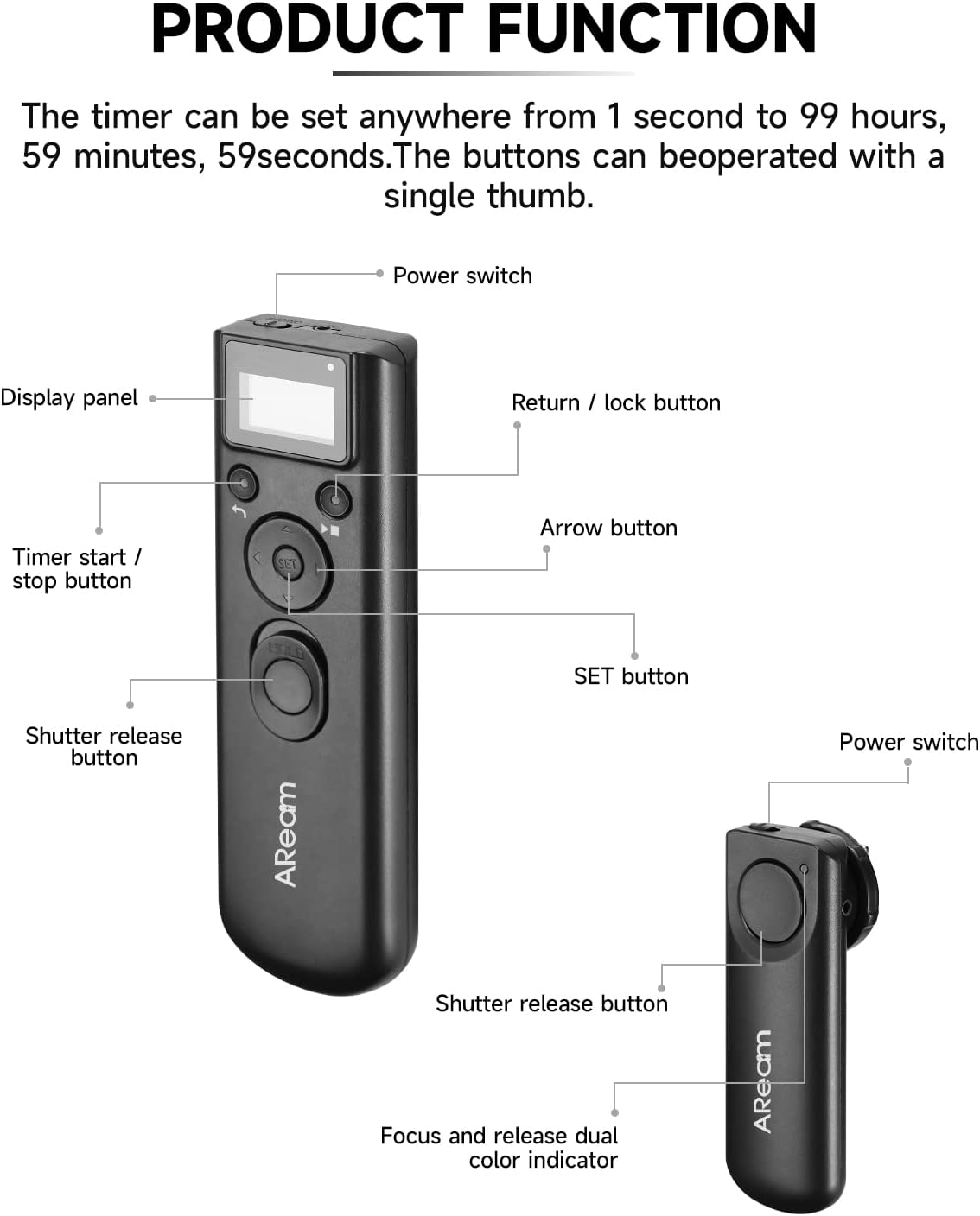 Aream A99II, A77II, A58, A68, A7, A7II, A7R, A7RII, A7S, A7SII, A3000, A5100, A5000 A6000 Wireless Digital Timer Remote
