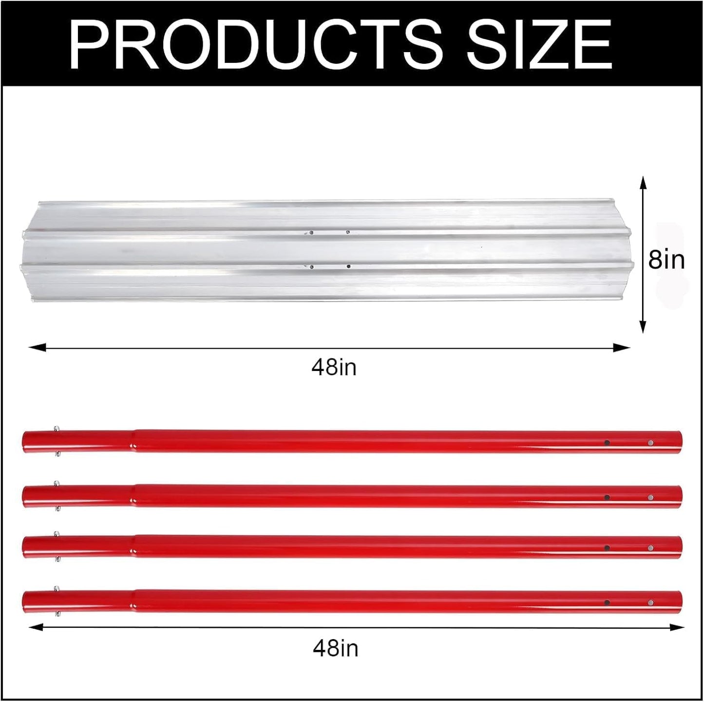Bull Float Concrete 48x8" Bull Float Tool Kit, Concrete Float Tool, Magnesium Concrete Float, with 4 Handles and Bull Float Bracket for Concrete Finishing, Aluminum Alloy (No Box)