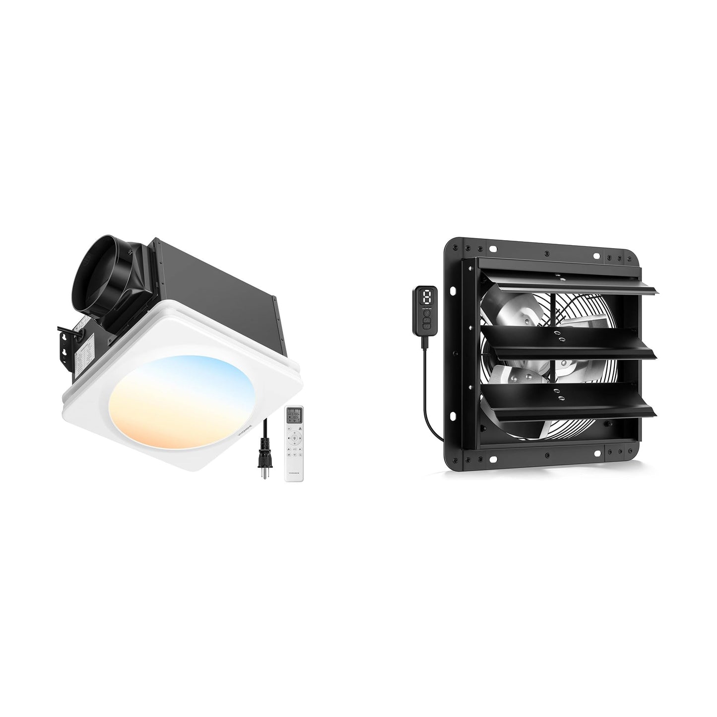 VIVOHOME Bathroom Exhaust Fan with Humidity Sensor, 240 CFM, 5-Colo with Humidity Sensor, 240 CFM, 5-Color LED, Remote Control and 10" Shutter Exhaust Fan with EC Motor, 900 CFM, Variable Speed, Timer