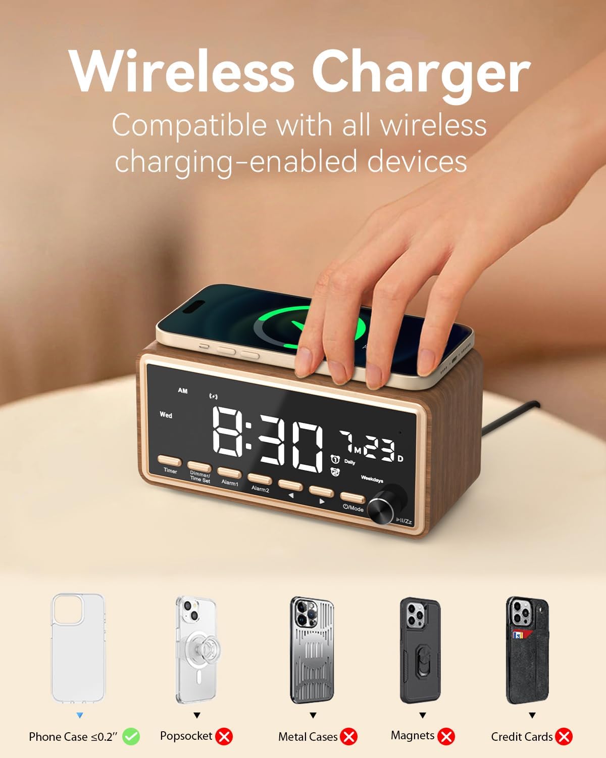 Charging,Dimmable Digital Alarm Clocks Radio for Bedrooms,FM Radio & White Noise Sound Machine with Timer,Bluetooth