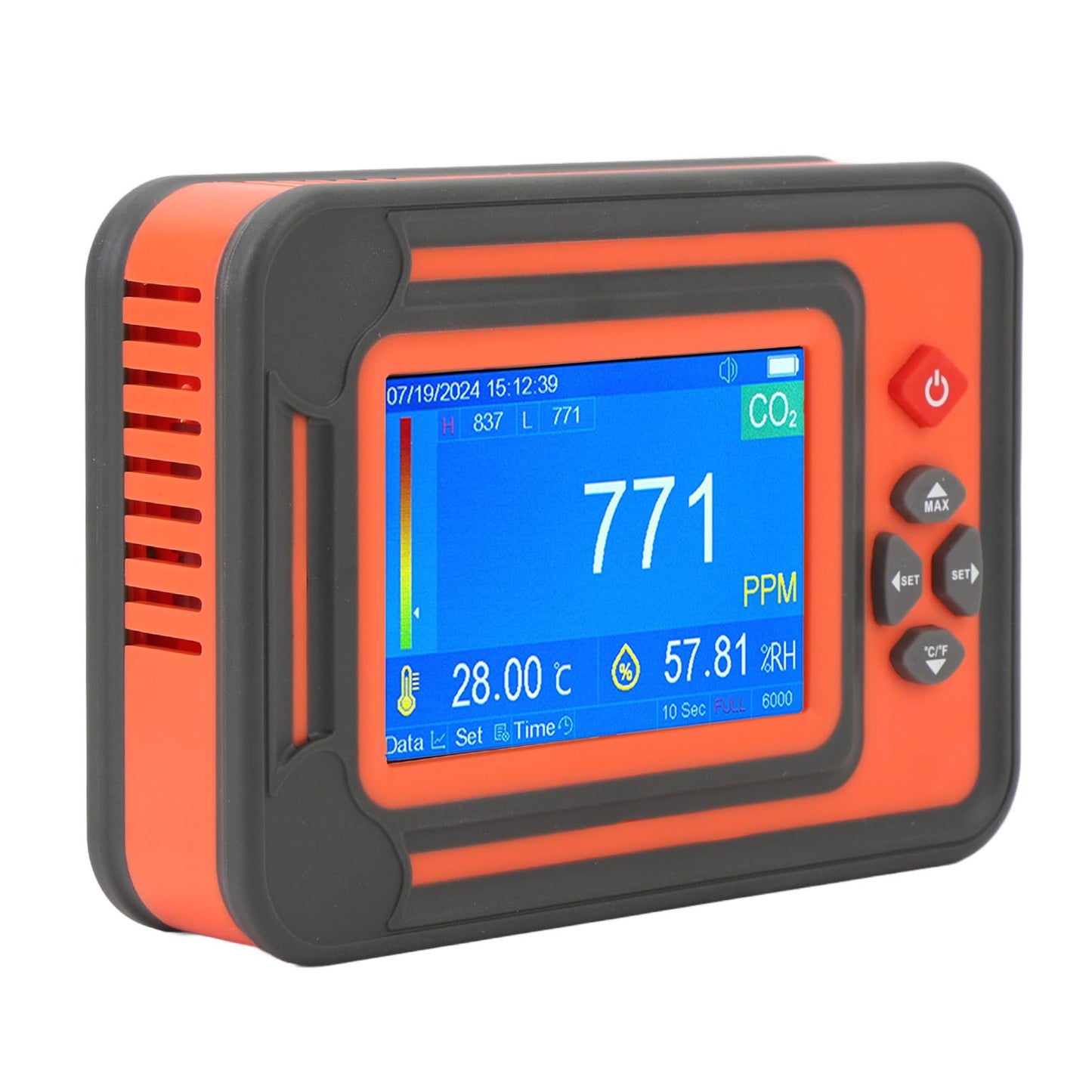 Carbon Dioxide Detector with Temperature and Humidity Meter - Infrared CO2 Monitor with 2600mAh Battery and 6000 Data Set Storage for Grow Tents Wine Cellars and Industrial (Red)