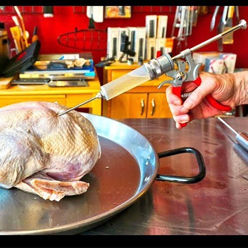 SpitJack Meat Injector Gun for Brisket, Turkey & BBQ - Made in USA Professional Heavy Duty Marinade Injector with 4 Stainless Steel Needles, 50ml Capacity, Repairable Competition BBQ Tool