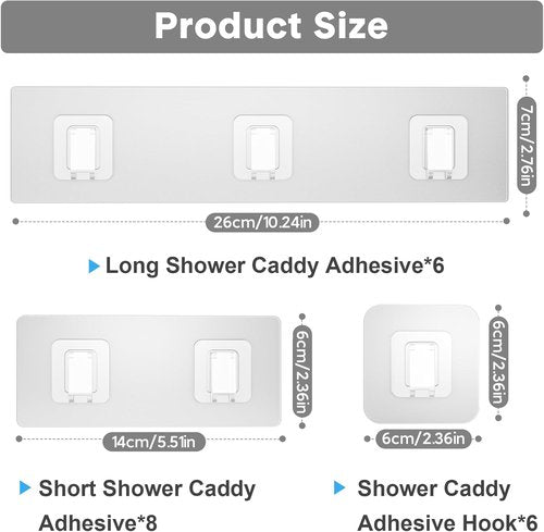 Lsnisni Shower Caddy Adhesive Strips - 20 Pack Waterproof Hooks for Bathroom & Kitchen Storage | No Drilling, Clear