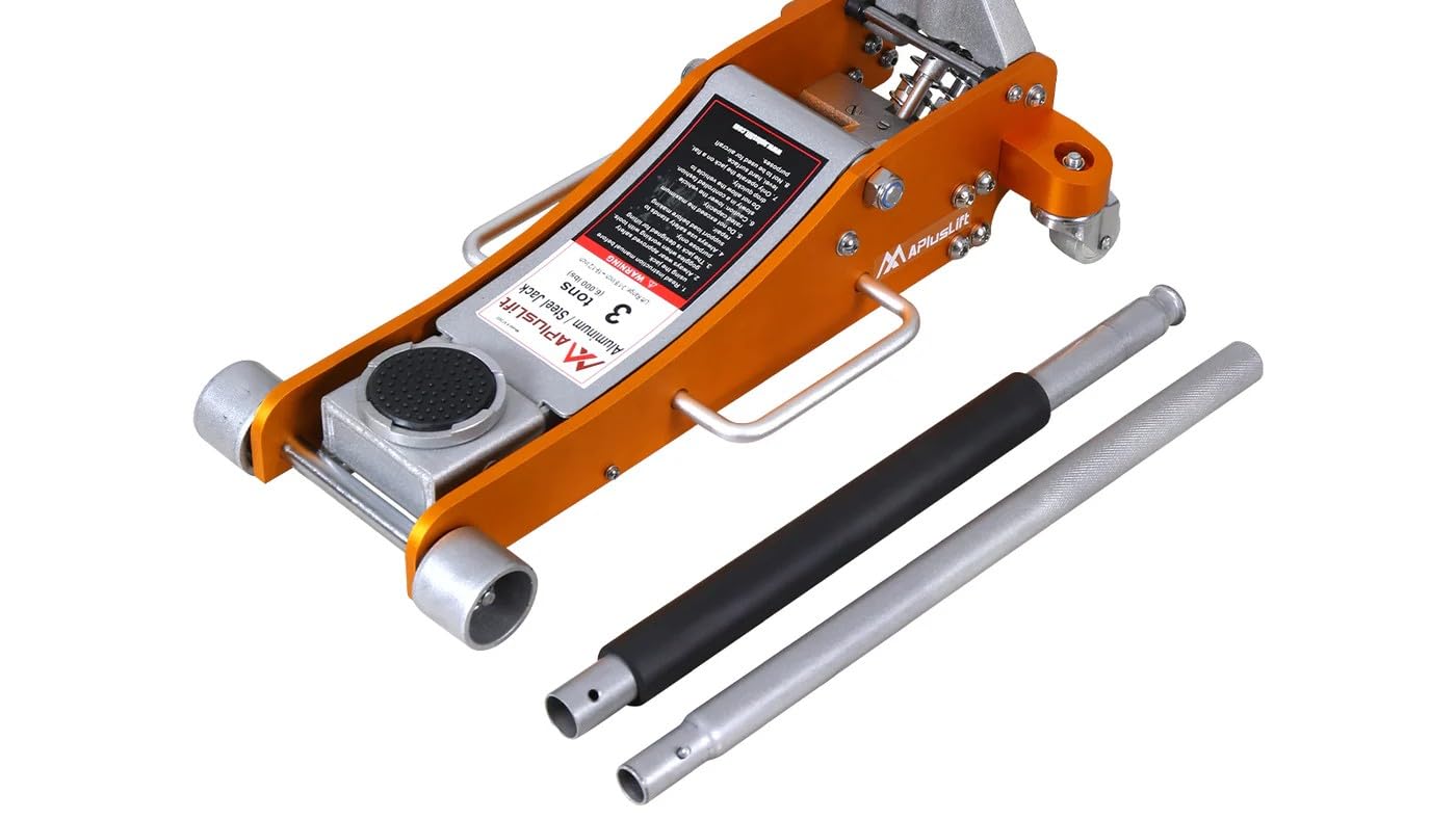 APlusLift AF350G 3 Ton Lower Profile Aluminum and Steel Racing Floor Jack with Dual Pistons Quick Lift Pump for Sport Utility Vehicle, Lifting Range 3-7/8"-19-1/2", Golden, Grey…