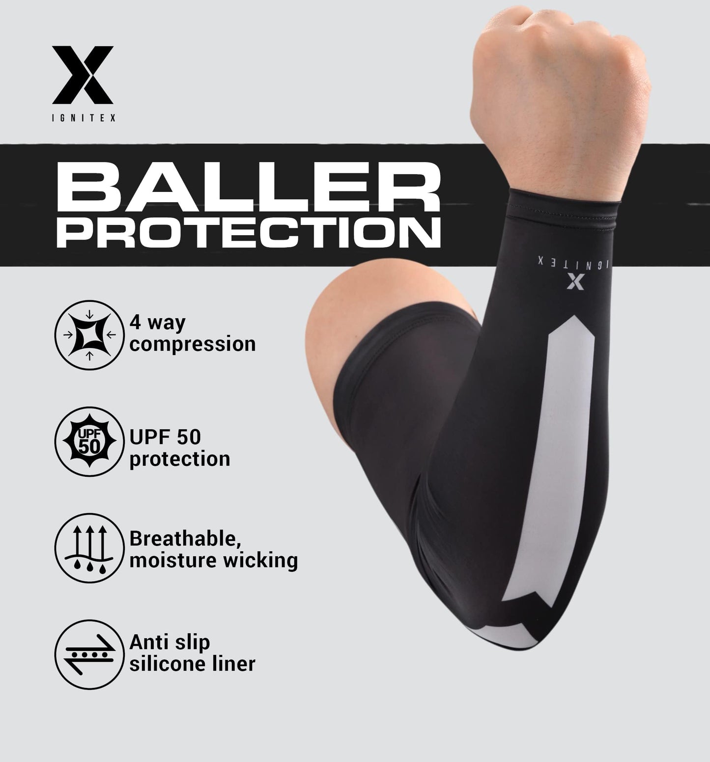 IGNITEX Compression Arm Sleeves - Athlete Sleeves - Sun Protection Cover Up Sleeves, UV Protection Arm Cover Compression Sleeves