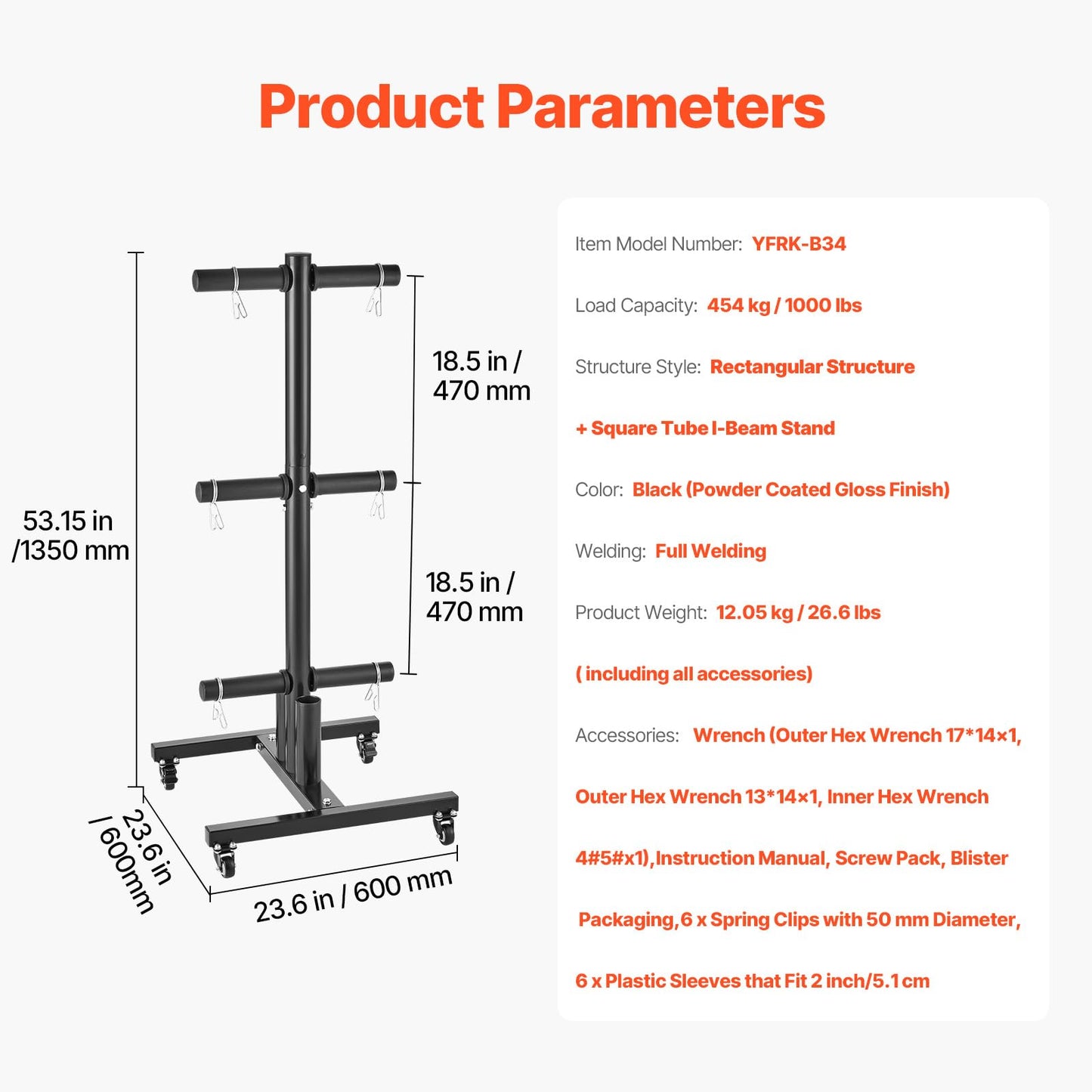 VEVOR Weight Plate Rack, Vertical Weight Plate Tree for 2-Inch Weight Plates, Standard Weight Plate Tree with Wheels, 1000 lbs Load Capacity Weight Storage Holder, Home Gym Barbell Rack Storage Stand