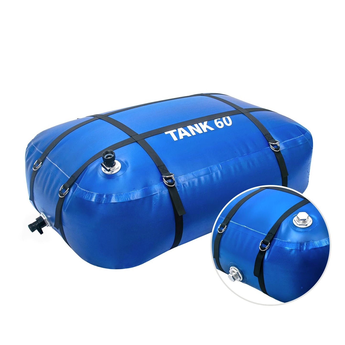 TPU Water Storage Bladder, 60 Gallon Portable RV Fresh Water Tank, Food Grade BPA Free Collapsible Flexible Container for Drinking, Camping, Irrigation & Emergency-Hurricane, Drought, Fire (3/4” GHT)