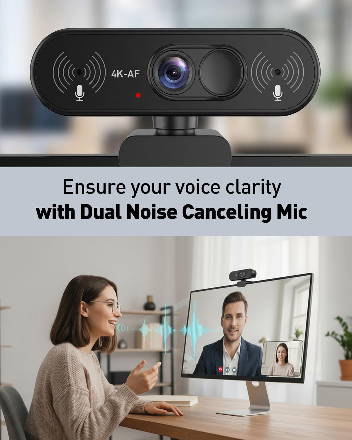 Aurolumiz 4K Webcam UHD with Autofocus Lens, Crystal Clear Microphone, Privacy Cover, Extendable Tripod, for PC,Laptop